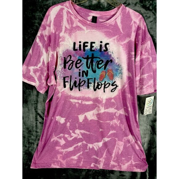 Glidden Life is Better in Flip-Flops Woman’s Tie Dye T Shirt Pink Extra Large - Picture 3 of 12